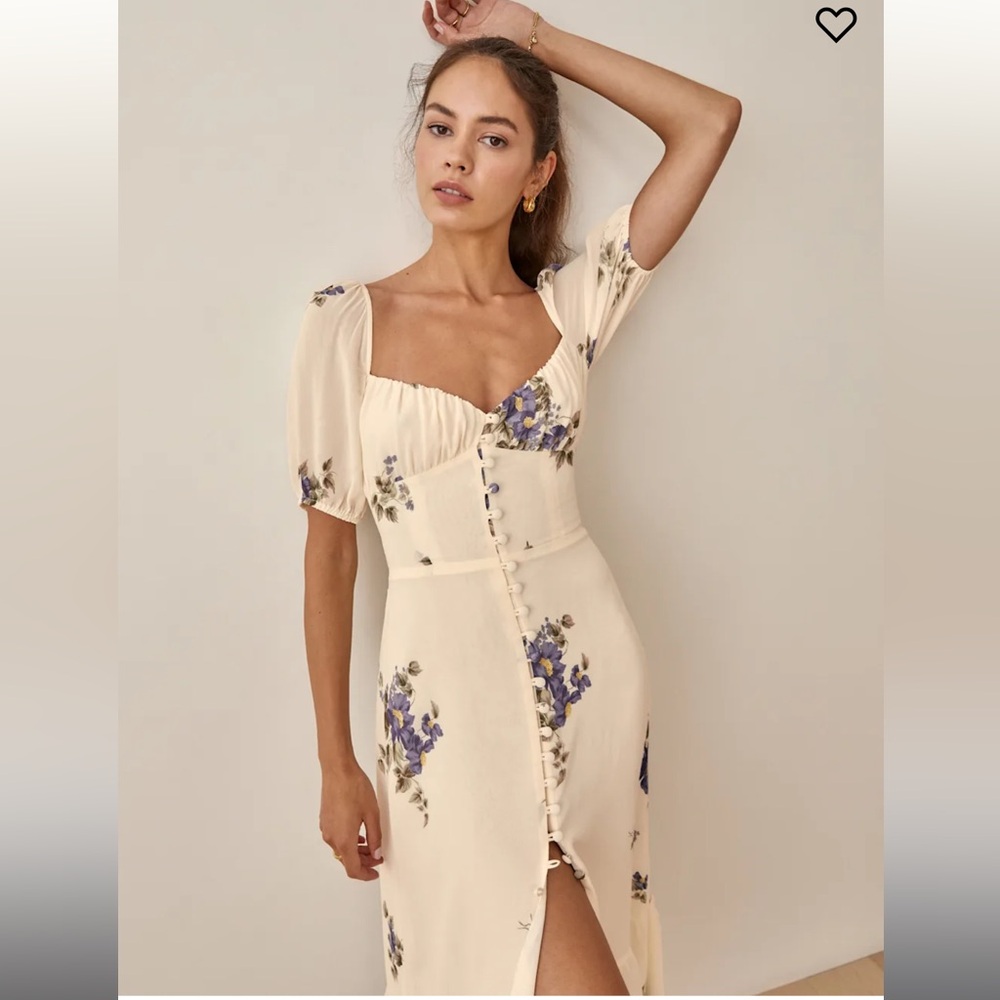 Reformation Charlee Floral Dress, Macadamia, 10